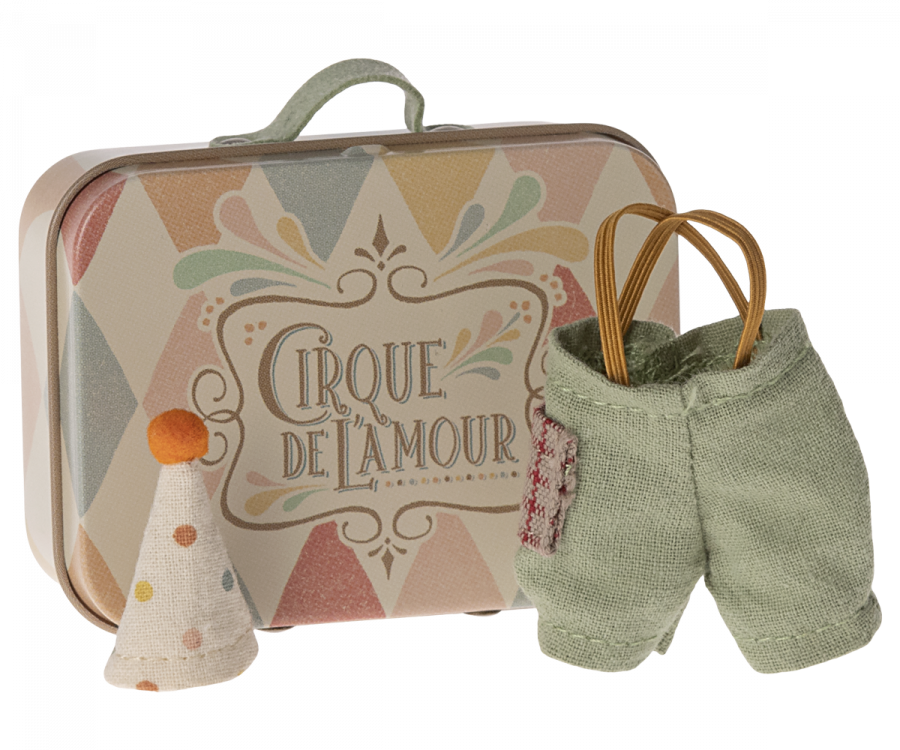 Clown clothes in suitcase, Little brother mouse