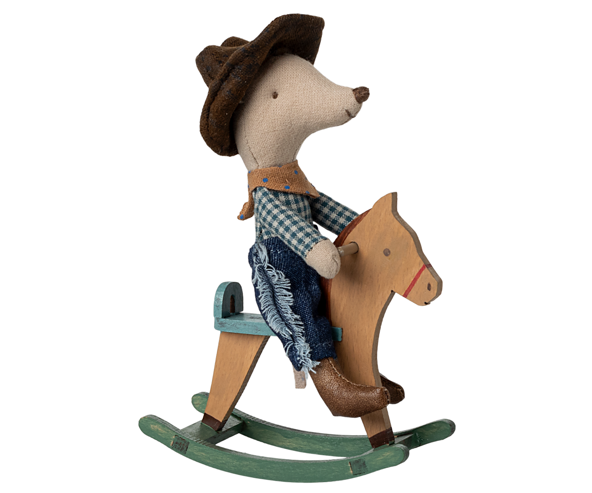 Cowboy mouse on rocking horse, Little brother