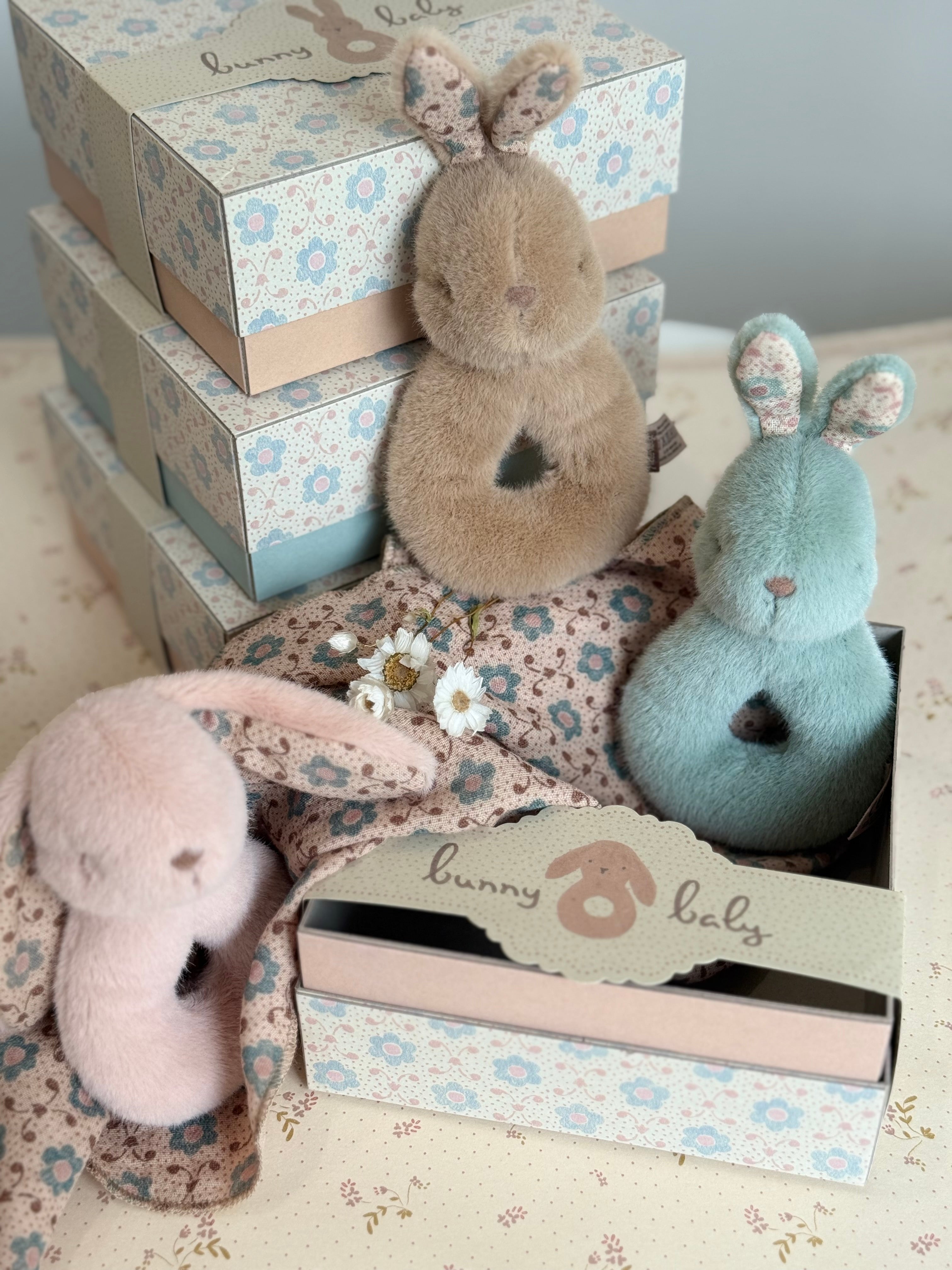 Rabbit Rattle Set - Cream Peach