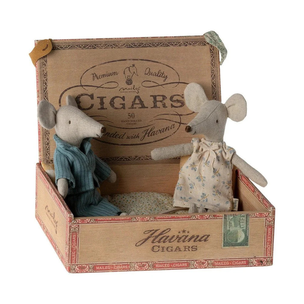 Mum & Dad Mice in Cigar Bo
