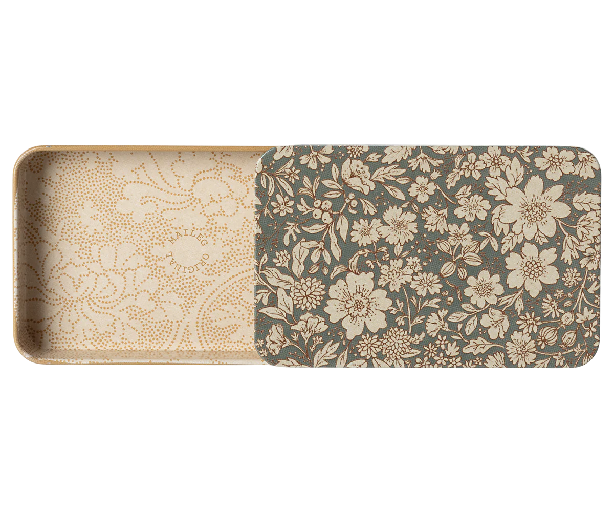 Metal box w. sliding lid, Blossom -Blue