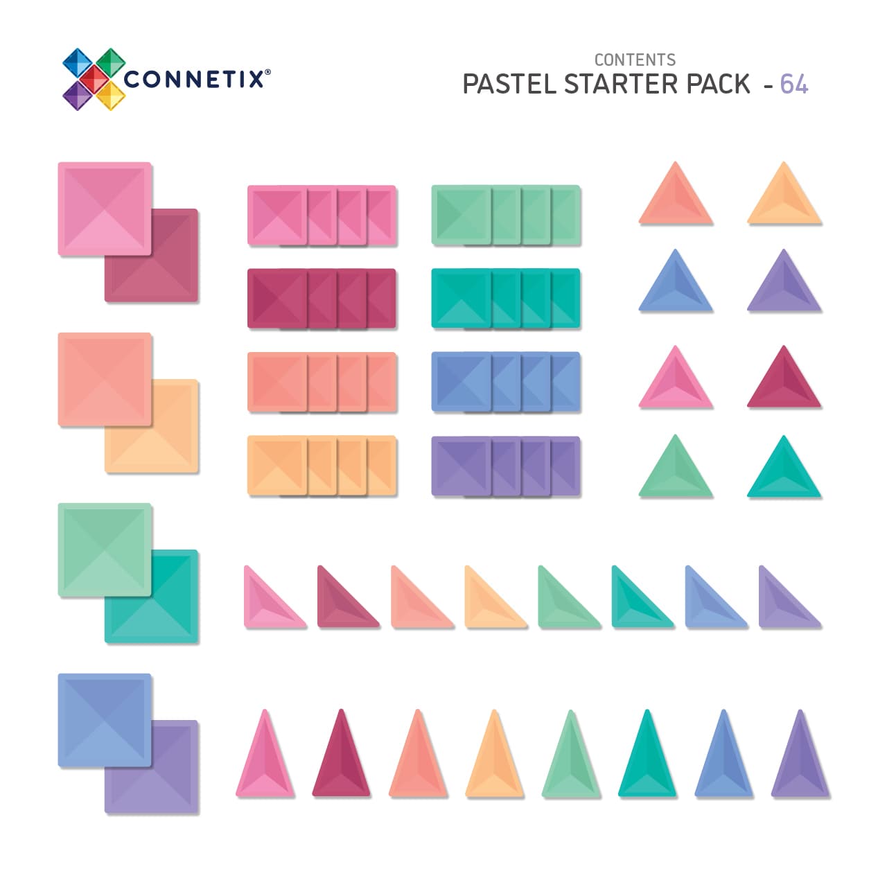 Connetix Pastel Starter Pack - 64 Pieces