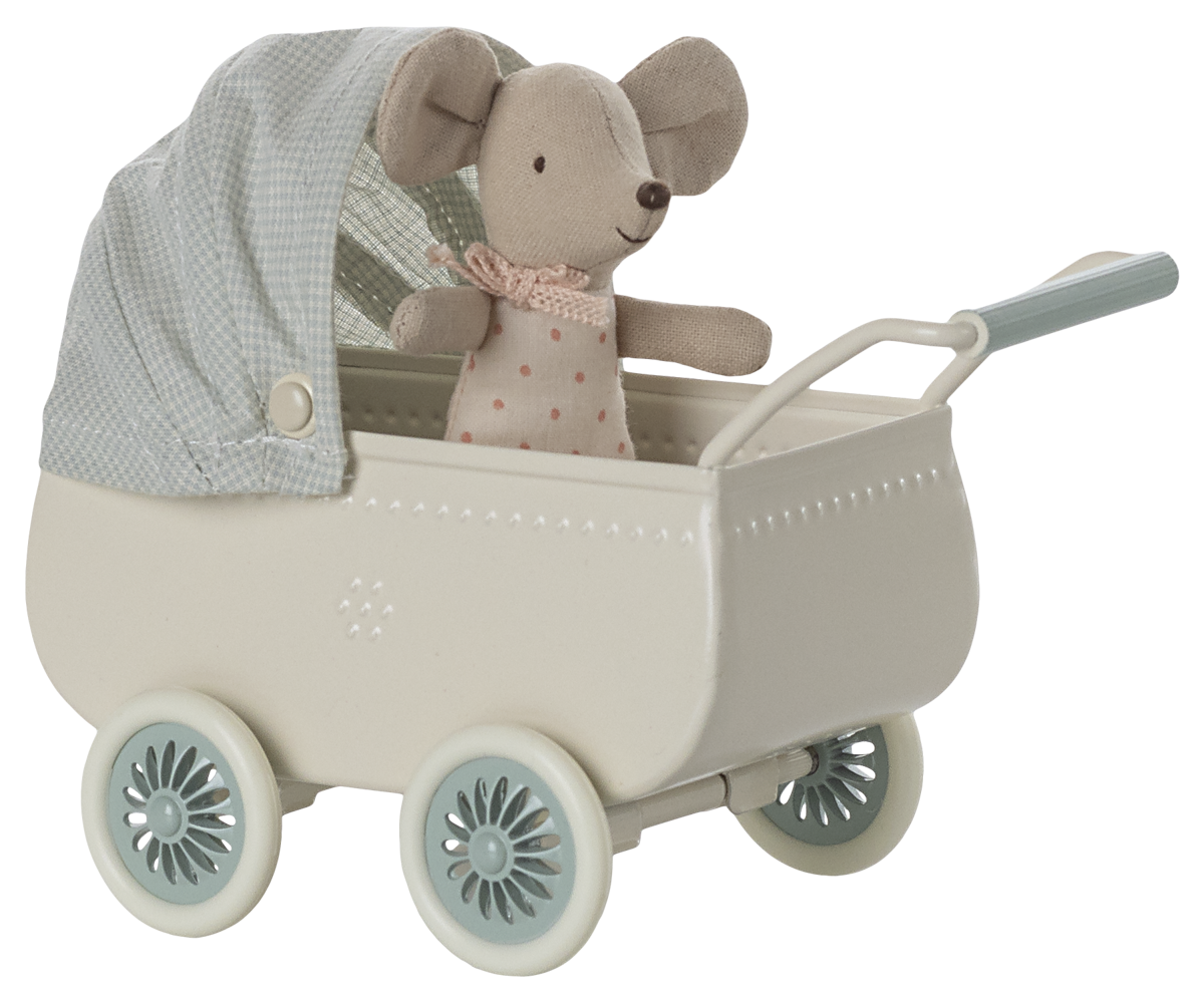 Pram with baby mouse - Mint