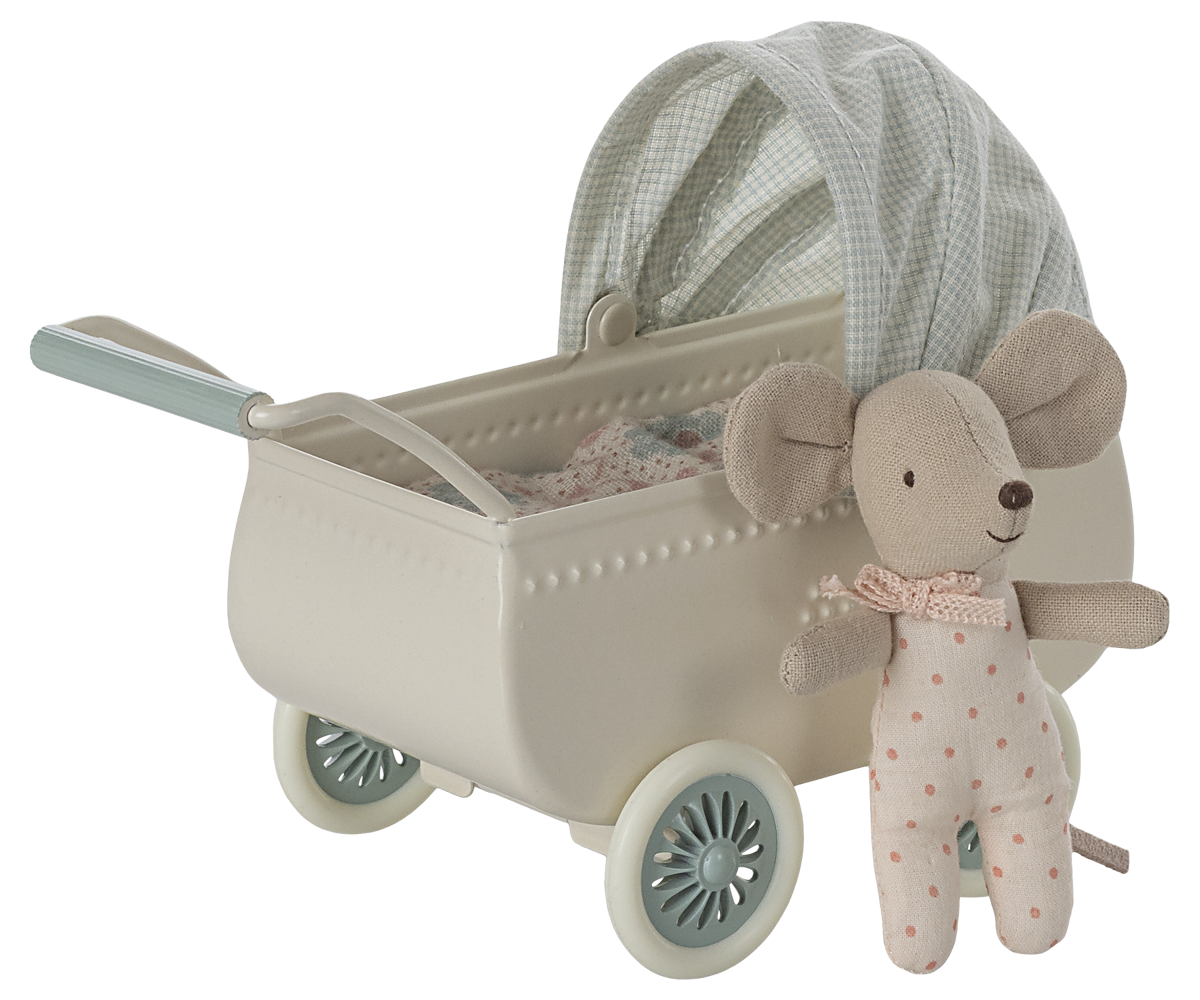 Pram with baby mouse - Mint