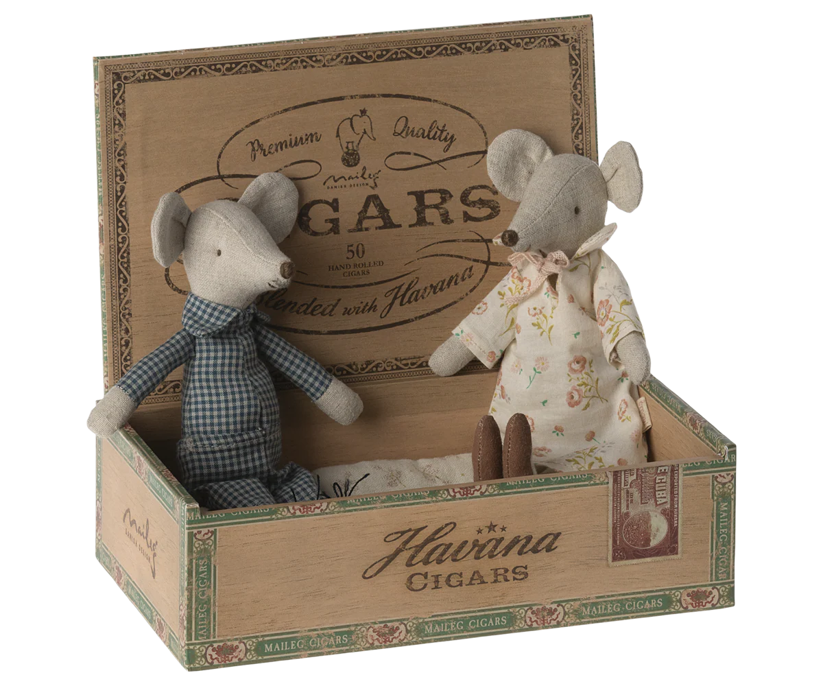 Grandma & Grandpa Mice in Cigarbox