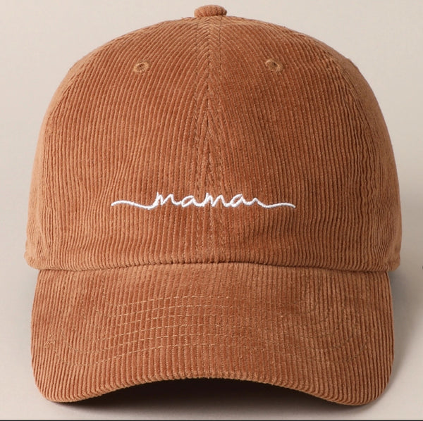 Mama Embroidered Lettering Corduroy Baseball Cap