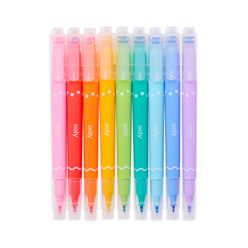 Confetti Stamp Double-Ended Markers - Set of 9