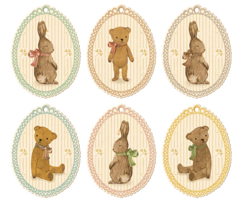 Gift tags, Bunnies and Teddies, 12 pcs.
