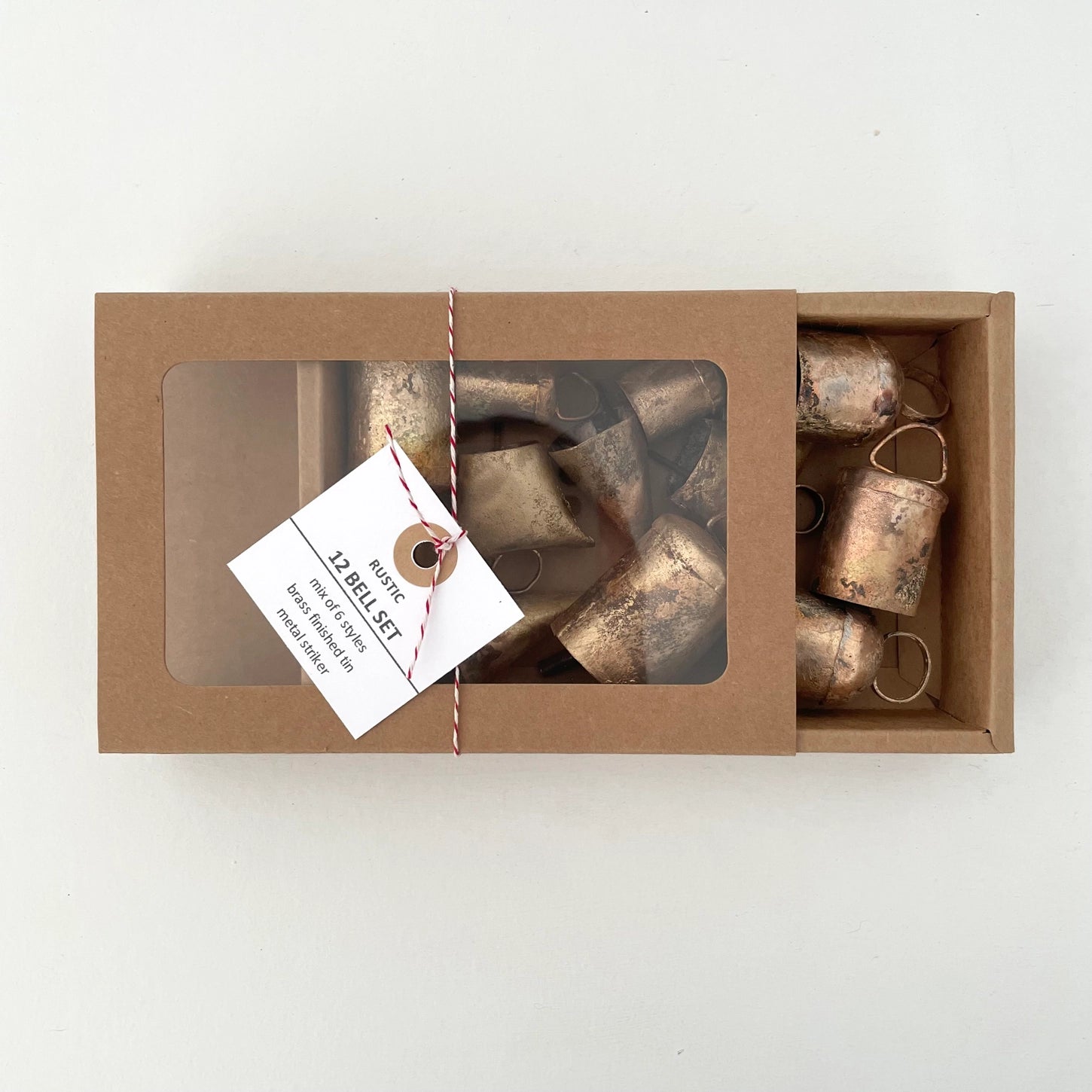 Set of 12 Rustic Brass Finish Bells Mix in A box