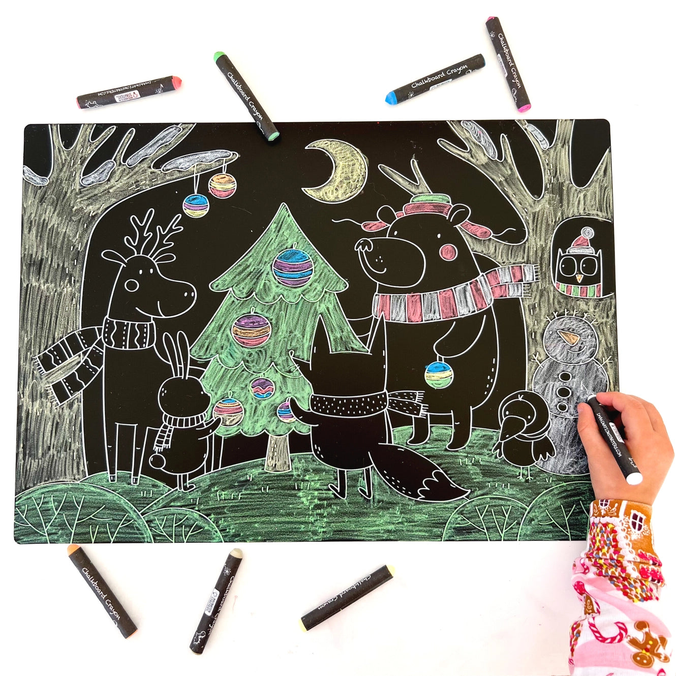 Chalkboard Placemat Coloring Set- Snowman & Forest Friends