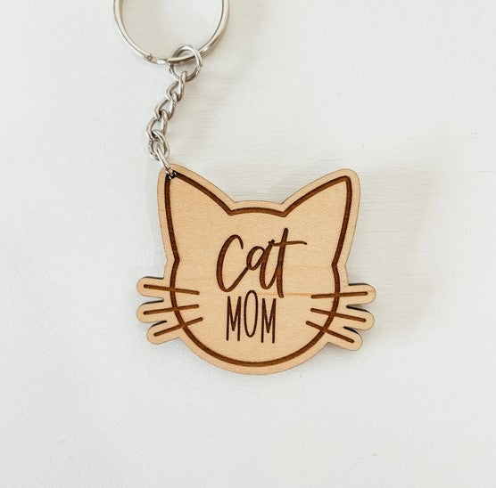 Cat Mom Wooden Keychain