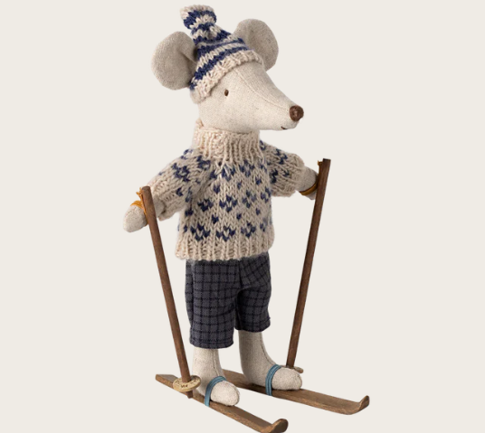 Winter mouse with ski set, Dad - Blue