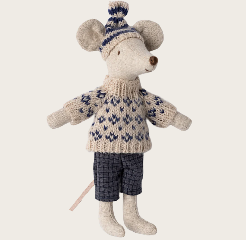 Winter mouse with ski set, Dad - Blue