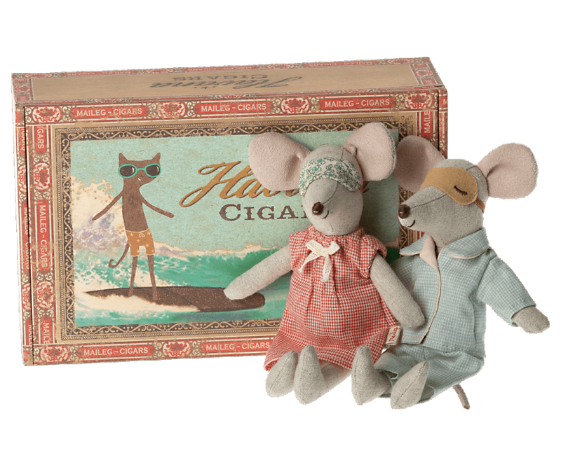 Mum & Dad Mice in Cigar Box